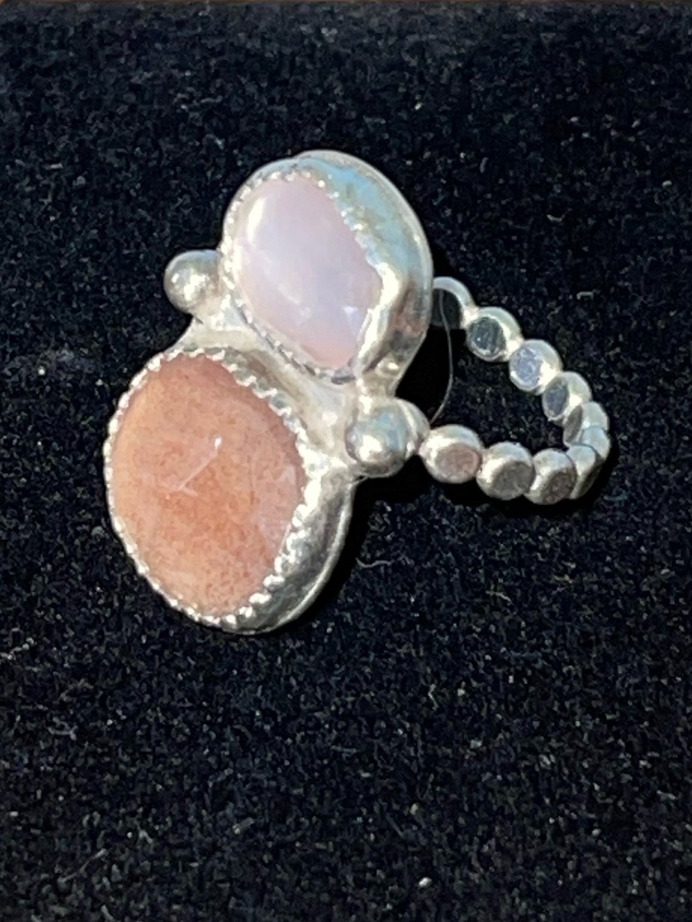Sterling Silver strawberry quartz and sunstone ring - Picture 3 of 6